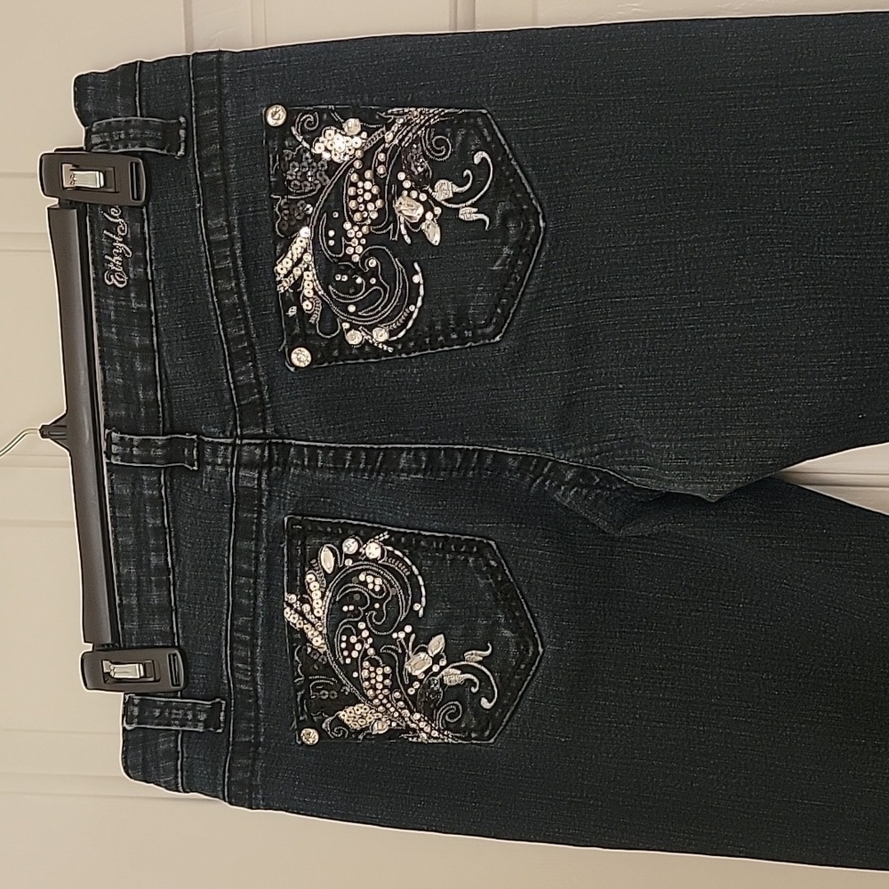 Ethyl Size 10 Classic Dark Blue Jeans w/ Embroidered & Beaded Pockets, GUC - Picture 13 of 14